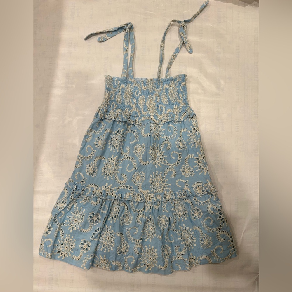 ONE CHILD Light Blue and White Smock Top Floral Flowy Dress
